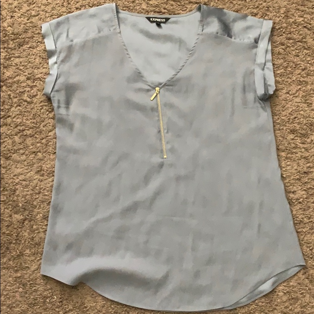 Express gray zipper front blouse